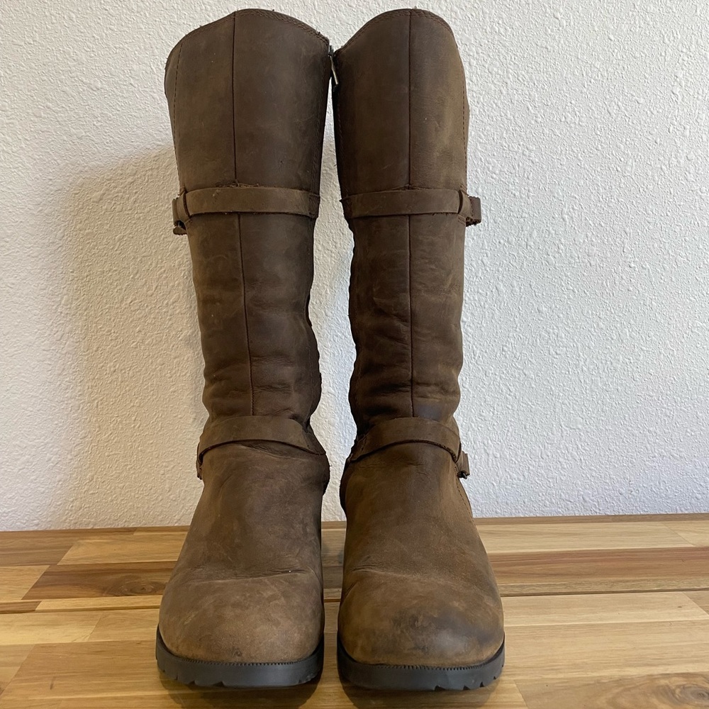 Teva | Brown De La Vina 1003011 Leather Side Zip Mid-Calf Riding Boots Size 8 - Picture 2 of 11